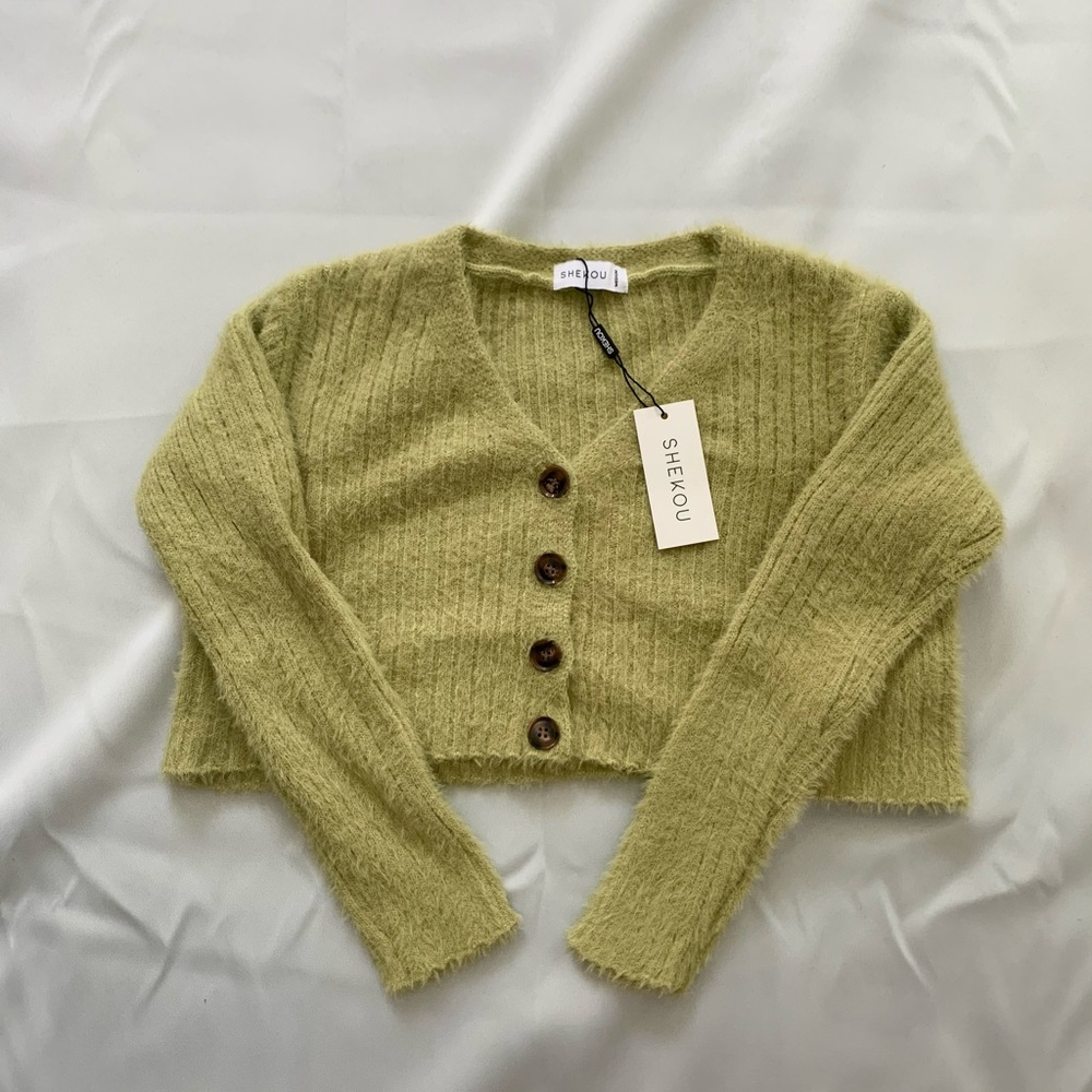 Shekou fuzzy button down cropped sweater